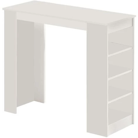 COTECOSY Table De Bar Caron Avec Rangement 3 étagères En Bois Blanc - Blanc 3 COTECOSY Table De Bar Caron Avec Rangement 3 étagères En Bois Blanc - Blanc