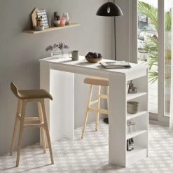 COTECOSY Table De Bar Caron Avec Rangement 3 étagères En Bois Blanc - Blanc 8 COTECOSY Table De Bar Caron Avec Rangement 3 étagères En Bois Blanc - Blanc -Table haute et bar Soldes 59105818 2
