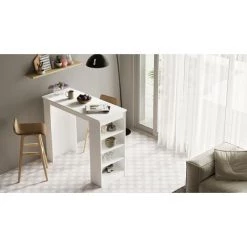 COTECOSY Table De Bar Caron Avec Rangement 3 étagères En Bois Blanc - Blanc 11 COTECOSY Table De Bar Caron Avec Rangement 3 étagères En Bois Blanc - Blanc -Table haute et bar Soldes 59105818 5