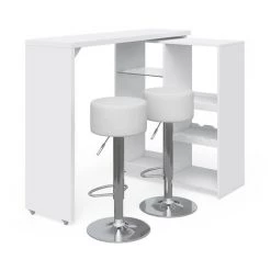 Table De Bar „Vega“ Blanche Avec 2 Tabourets De Bar Vicco