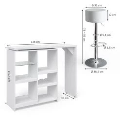 Table De Bar „Vega“ Blanche Avec 2 Tabourets De Bar Vicco 9 Table De Bar „Vega“ Blanche Avec 2 Tabourets De Bar Vicco -Table haute et bar Soldes 59119663 3