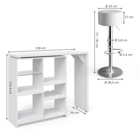 Table De Bar „Vega“ Blanche Avec 2 Tabourets De Bar Vicco 5 Table De Bar „Vega“ Blanche Avec 2 Tabourets De Bar Vicco – Image 3
