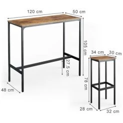 Table De Bar Fyrk Table De Bistro Lot De 2 Tabourets De Bar 120 Cm X 50 Cm Vicco -Table haute et bar Soldes 59119775 3