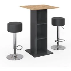 Table De Bar „Rodeo" Anthrazit/Goldkraft Avec 2 Tabourets Vicco
