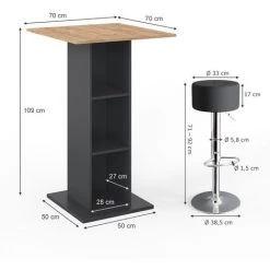 Table De Bar „Rodeo" Anthrazit/Goldkraft Avec 2 Tabourets Vicco -Table haute et bar Soldes 59119808 3