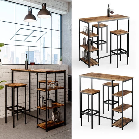 Table De Bar „Fyrk“ Vieux Bois/Noir Avec 2 Tabourets De Bar Vicco 4 Table De Bar „Fyrk“ Vieux Bois/Noir Avec 2 Tabourets De Bar Vicco – Image 2