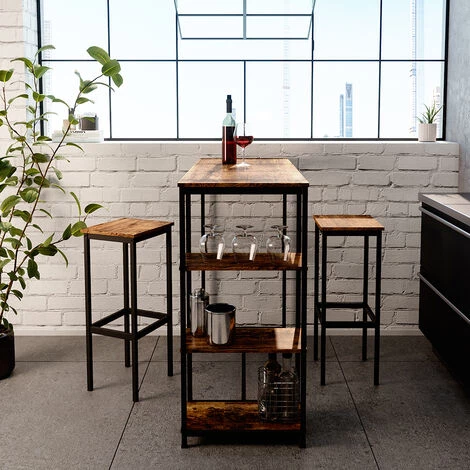 Table De Bar „Fyrk“ Vieux Bois/Noir Avec 2 Tabourets De Bar Vicco 7 Table De Bar „Fyrk“ Vieux Bois/Noir Avec 2 Tabourets De Bar Vicco – Image 5