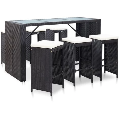INLIFE Meuble De Bar De Jardin 7 Pcs Et Coussins Résine Tressée Noir - Noir 3 INLIFE Meuble De Bar De Jardin 7 Pcs Et Coussins Résine Tressée Noir - Noir