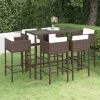 INLIFE Meubles De Bar De Jardin 7pcs Et Coussins Résine Tressée Marron - Brun