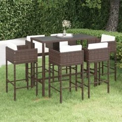 INLIFE Meubles De Bar De Jardin 7pcs Et Coussins Résine Tressée Marron - Brun