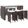 INLIFE Meuble De Bar De Jardin 7 Pcs Et Coussins Résine Tressée Marron - Brun