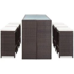 INLIFE Meuble De Bar De Jardin 7 Pcs Et Coussins Résine Tressée Marron - Brun -Table haute et bar Soldes 59172321 4