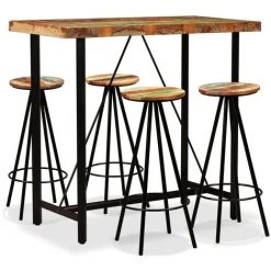 INLIFE Ensemble De Bar 5 Pcs Bois De Récupération Massif - Brun