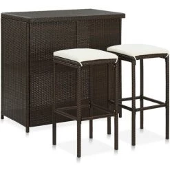 INLIFE Ensemble De Bar 3 Pcs Résine Tressée Marron - Brun