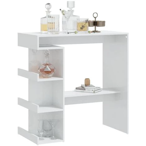 INLIFE Table De Bar étagère De Rangement Blanc Brillant 100x50x101,5cm - Blanc 6 INLIFE Table De Bar étagère De Rangement Blanc Brillant 100x50x101,5cm - Blanc – Image 4