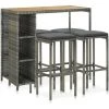 INLIFE Meuble De Bar De Jardin 5 Pcs Et Coussins Résine Tressée Gris - Gris