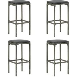INLIFE Meuble De Bar De Jardin 5 Pcs Et Coussins Résine Tressée Gris - Gris -Table haute et bar Soldes 59173227 5