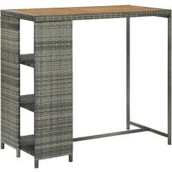INLIFE Table De Bar Avec Rangement Gris 120x60x110 Cm Résine Tressée - Gris
