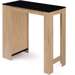 IDMARKET Table De Bar BARTH 2 à 4 Personnes Bois Imitation Hêtre Plateau Noir -Table haute et bar Soldes 59235072 4