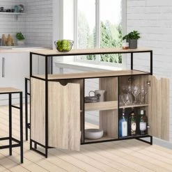 IDMARKET Meuble De Bar Avec Portes Et étagères DETROIT Design Industriel