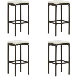 Topdeal Meuble De Bar De Jardin 9 Pcs Et Coussins Résine Tressée Marron FF3064825_FR -Table haute et bar Soldes 59652812 5