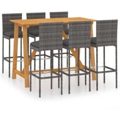 Topdeal Ensemble De Bar De Jardin 7 Pcs Avec Coussins Gris FF3067961_FR