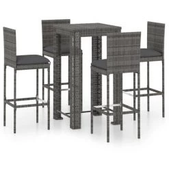 Topdeal Ensemble De Bar De Jardin 5 Pcs Et Coussins Résine Tressée Gris FF3064795_FR