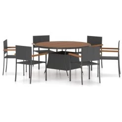 Topdeal Ensemble De Salle à Manger D'extérieur 7pcs Résine Tressée Noir FF3059367_FR