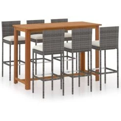 Topdeal Ensemble De Bar De Jardin Avec Coussins 7 Pcs Gris FF3068007_FR