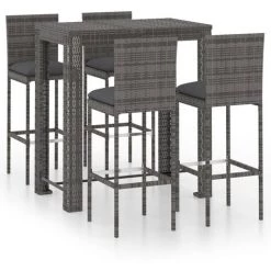 Topdeal Ensemble De Bar De Jardin 5 Pcs Et Coussins Résine Tressée Gris FF3064797_FR