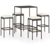 Topdeal Meuble De Bar De Jardin 5 Pcs Et Coussins Résine Tressée Marron FF3064819_FR -Table haute et bar Soldes 59653493 1
