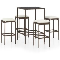 Topdeal Meuble De Bar De Jardin 5 Pcs Et Coussins Résine Tressée Marron FF3064819_FR