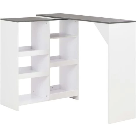 Topdeal Table De Bar Avec Tablette Amovible Blanc 138x39x110 Cm VDFF22377_FR 3 Topdeal Table De Bar Avec Tablette Amovible Blanc 138x39x110 Cm VDFF22377_FR