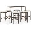 Topdeal Meuble De Bar De Jardin 7 Pcs Et Coussins Résine Tressée Marron FF3064822_FR -Table haute et bar Soldes 59653665 1