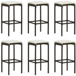 Topdeal Meuble De Bar De Jardin 7 Pcs Et Coussins Résine Tressée Marron FF3064822_FR -Table haute et bar Soldes 59653665 5