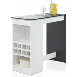 ALTOBUY BIM - Table Bar Multi-Rangement 115cm Blanche Et Effet Béton - Blanc