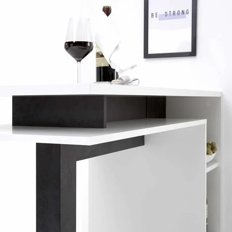 ALTOBUY PERGA - Table Bar Blanche Et Effet Béton Noir Avec Niches - Blanc 7 ALTOBUY PERGA - Table Bar Blanche Et Effet Béton Noir Avec Niches - Blanc – Image 5