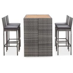 Topdeal Ensemble De Bar 5 Pcs Résine Tressée Et Bois D'acacia Gris FF49565_FR -Table haute et bar Soldes 60045712 2