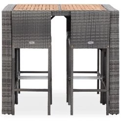Topdeal Ensemble De Bar 5 Pcs Résine Tressée Et Bois D'acacia Gris FF49565_FR -Table haute et bar Soldes 60045712 3