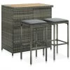 FIMEI Ensemble De Bar 3 Pcs Résine Tressée Gris -Table haute et bar Soldes 60100268 1