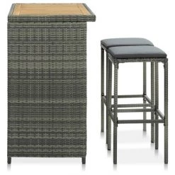 FIMEI Ensemble De Bar 3 Pcs Résine Tressée Gris -Table haute et bar Soldes 60100268 2