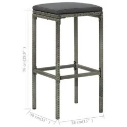 FIMEI Ensemble De Bar 3 Pcs Résine Tressée Gris -Table haute et bar Soldes 60100268 4