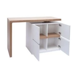 MILIBOO Îlot - Table De Bar Modulable Avec Rangement Blanc Mat Et Chêne H90 MAX - Blanc Mat -Table haute et bar Soldes 60156429 3