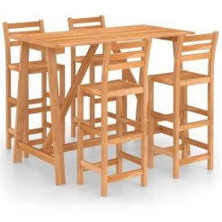 LITZEE Ensemble De Bar D'extérieur 5 Pcs Bois D'acacia Massif # 9 LITZEE Ensemble De Bar D'extérieur 5 Pcs Bois D'acacia Massif # -Table haute et bar Soldes 60165791 3