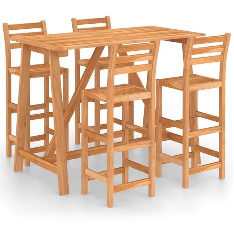 LITZEE Ensemble De Bar D'extérieur 5 Pcs Bois D'acacia Massif # 5 LITZEE Ensemble De Bar D'extérieur 5 Pcs Bois D'acacia Massif # – Image 3