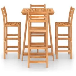 LITZEE Ensemble De Bar D'extérieur 5 Pcs Bois D'acacia Massif # -Table haute et bar Soldes 60165987 2