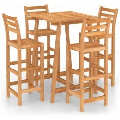 LITZEE Ensemble De Bar D'extérieur 5 Pcs Bois D'acacia Massif # -Table haute et bar Soldes 60165987 3