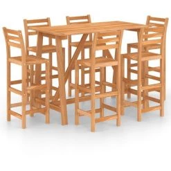 LITZEE Ensemble De Bar D'extérieur 7 Pcs Bois D'acacia Massif # -Table haute et bar Soldes 60166531 3
