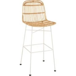 LES TENDANCES Chaise De Bar En Rotin Naturel Et Blanc Emile L 47 Cm