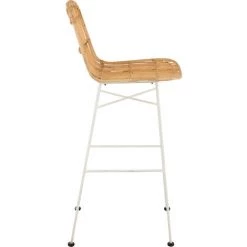 LES TENDANCES Chaise De Bar En Rotin Naturel Et Blanc Emile L 47 Cm -Table haute et bar Soldes 60258696 4
